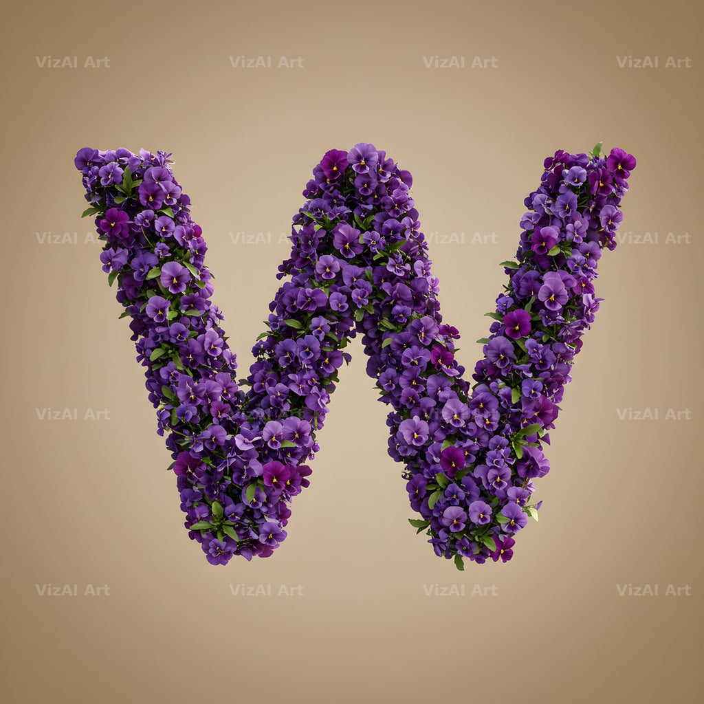 Violet Pansy Cluster alphabet letter W