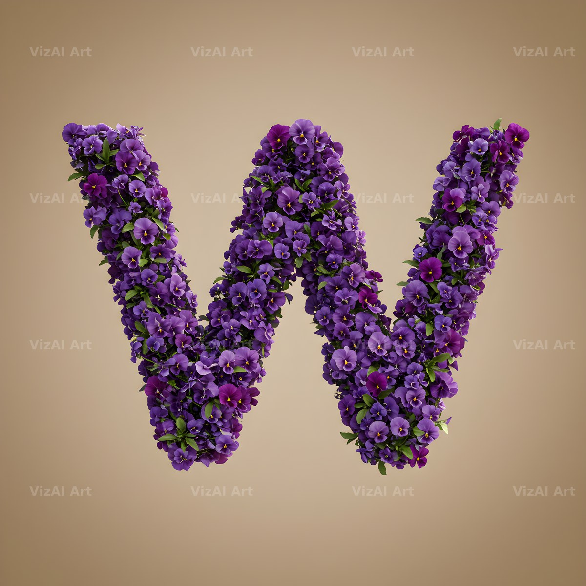 Violet Pansy Cluster alphabet letter W