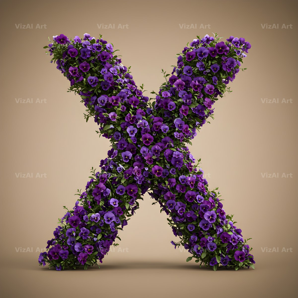 Violet Pansy Cluster alphabet letter X