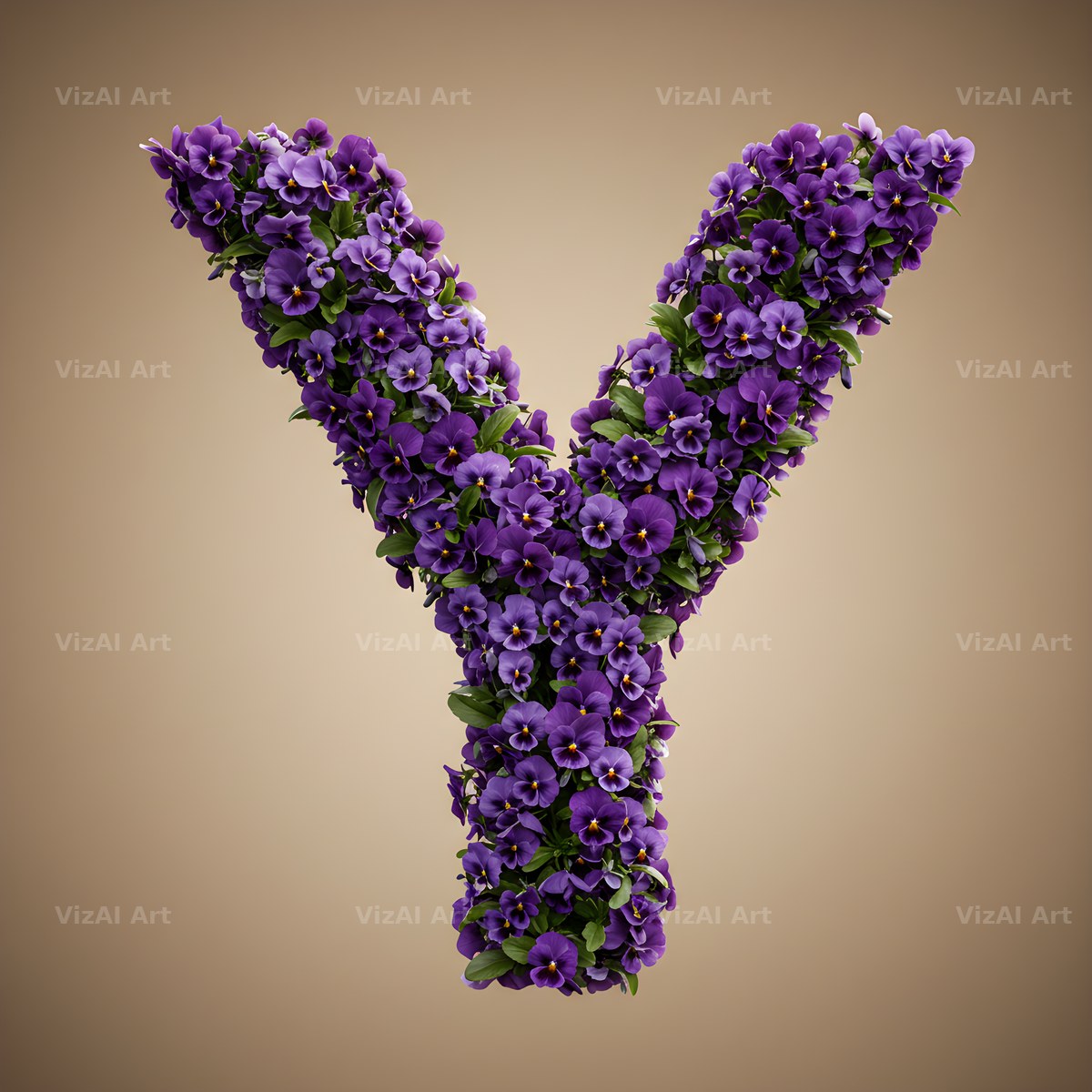 Violet Pansy Cluster alphabet letter Y