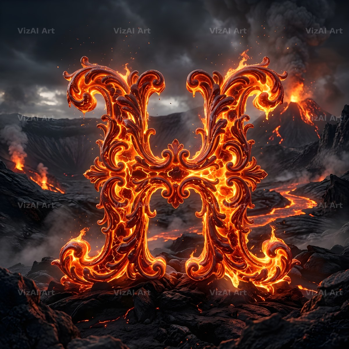 Volcanic Ember alphabet letter H