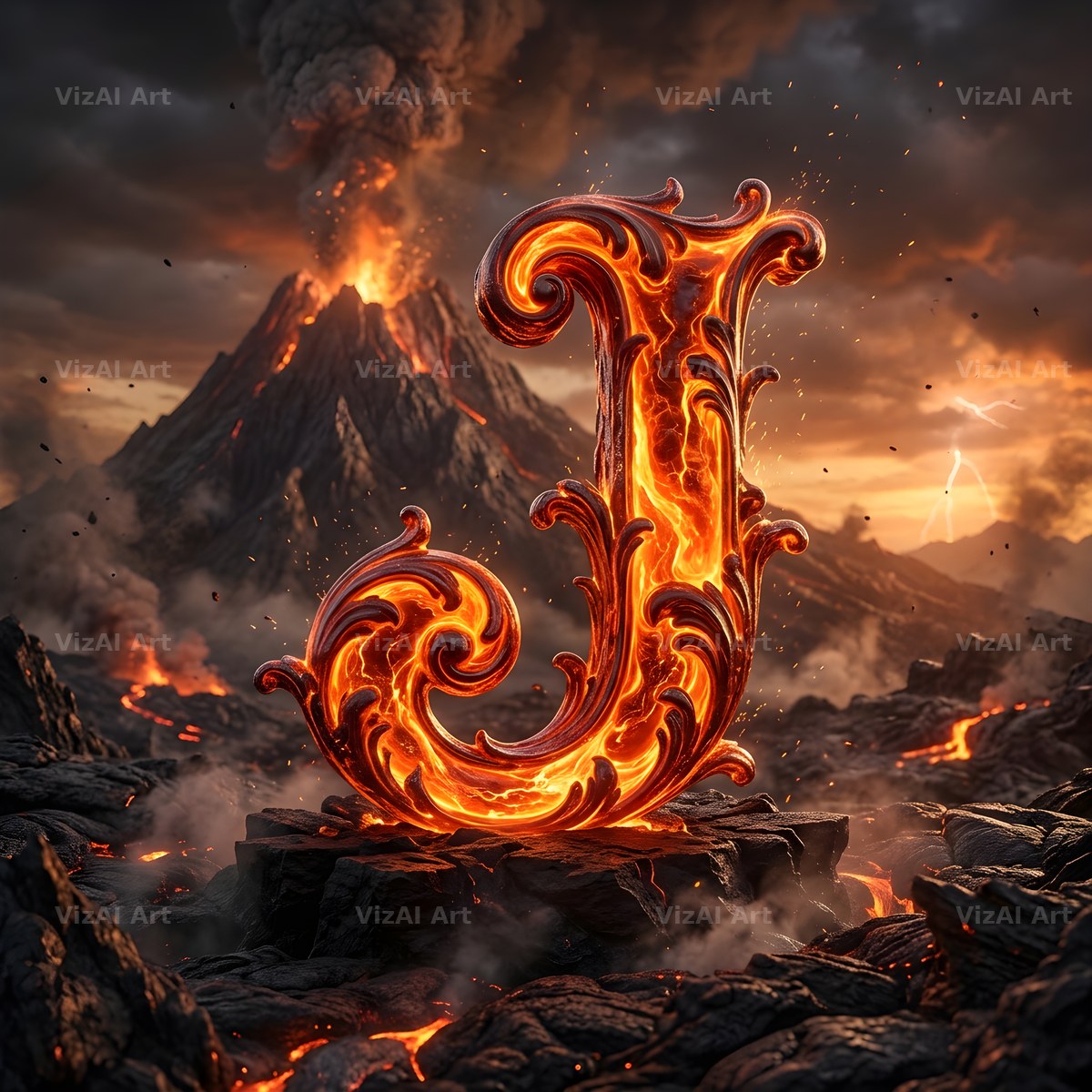 Volcanic Ember alphabet letter J