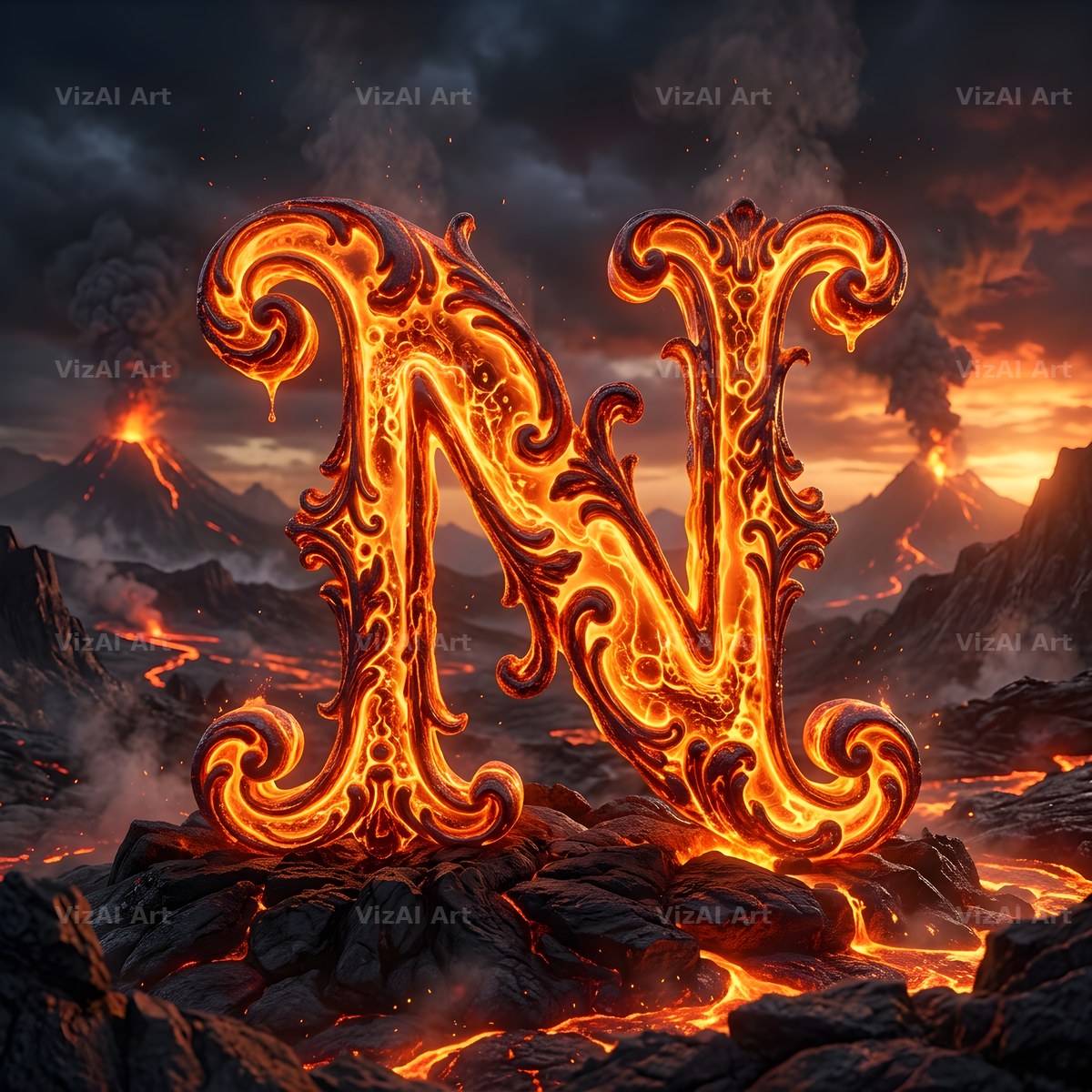 Volcanic Ember alphabet letter N