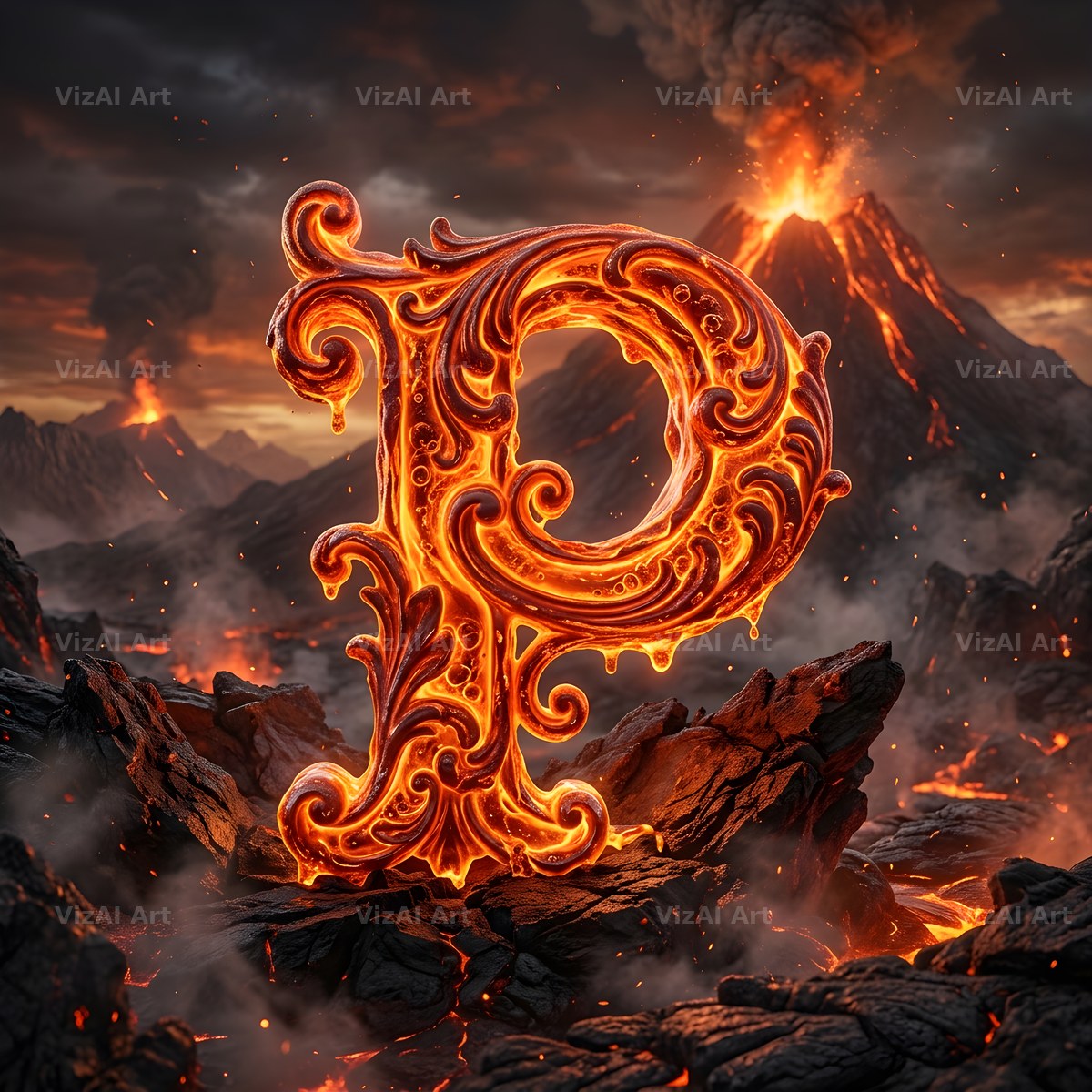 Volcanic Ember alphabet letter P