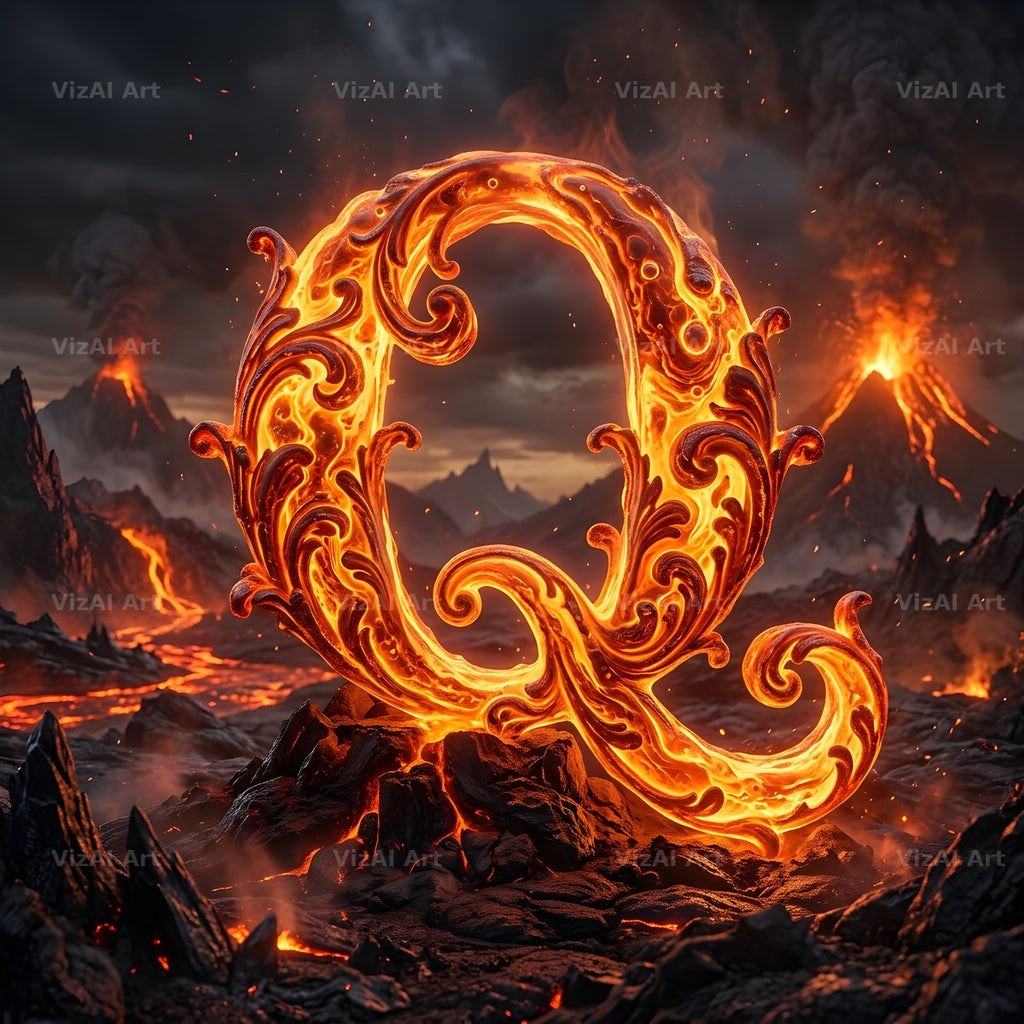 Volcanic Ember alphabet letter Q