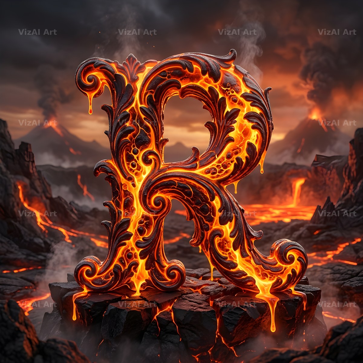 Volcanic Ember alphabet letter R
