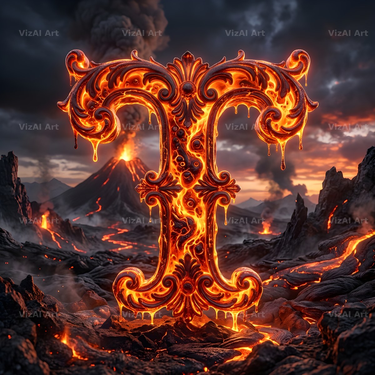 Volcanic Ember alphabet letter T