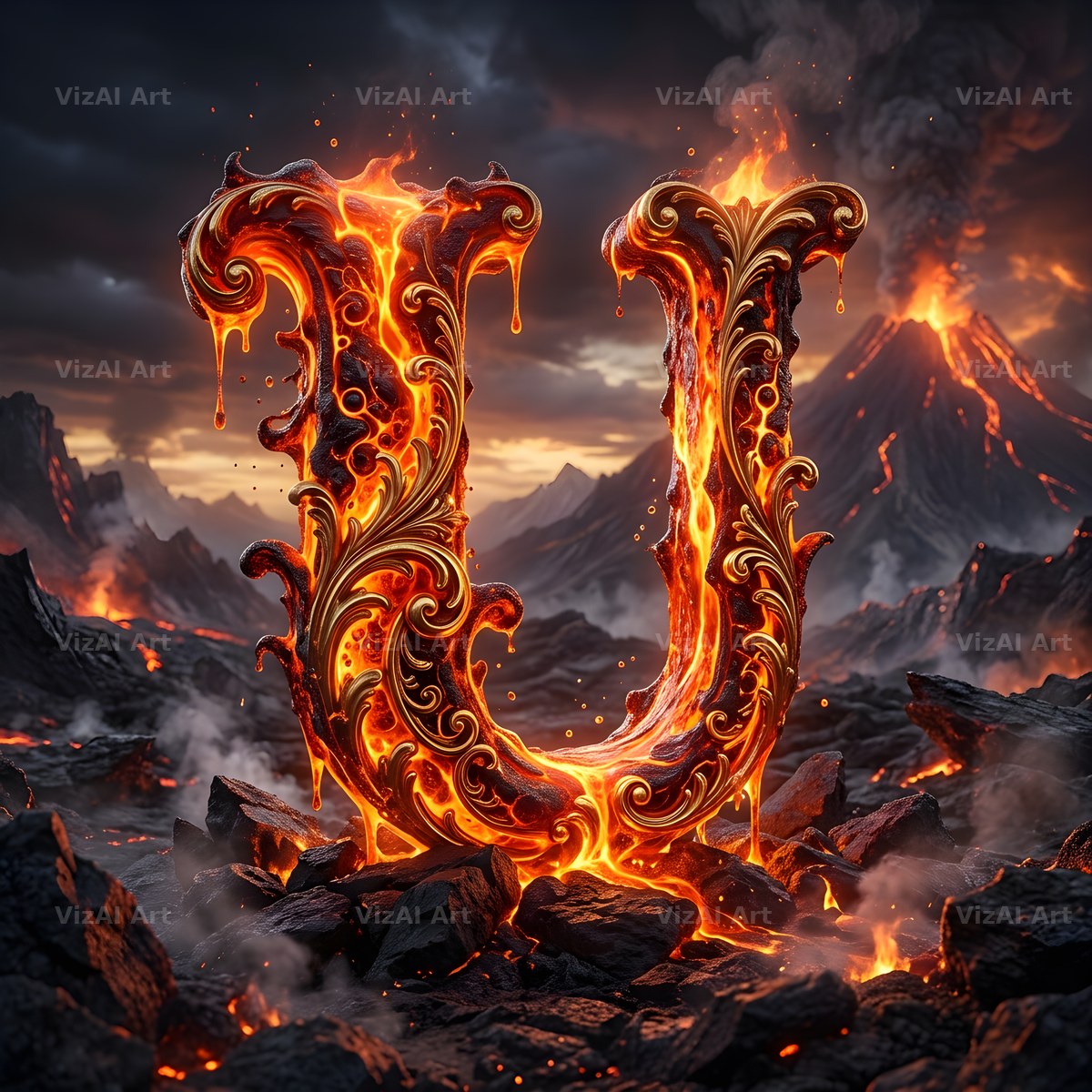 Volcanic Ember alphabet letter U