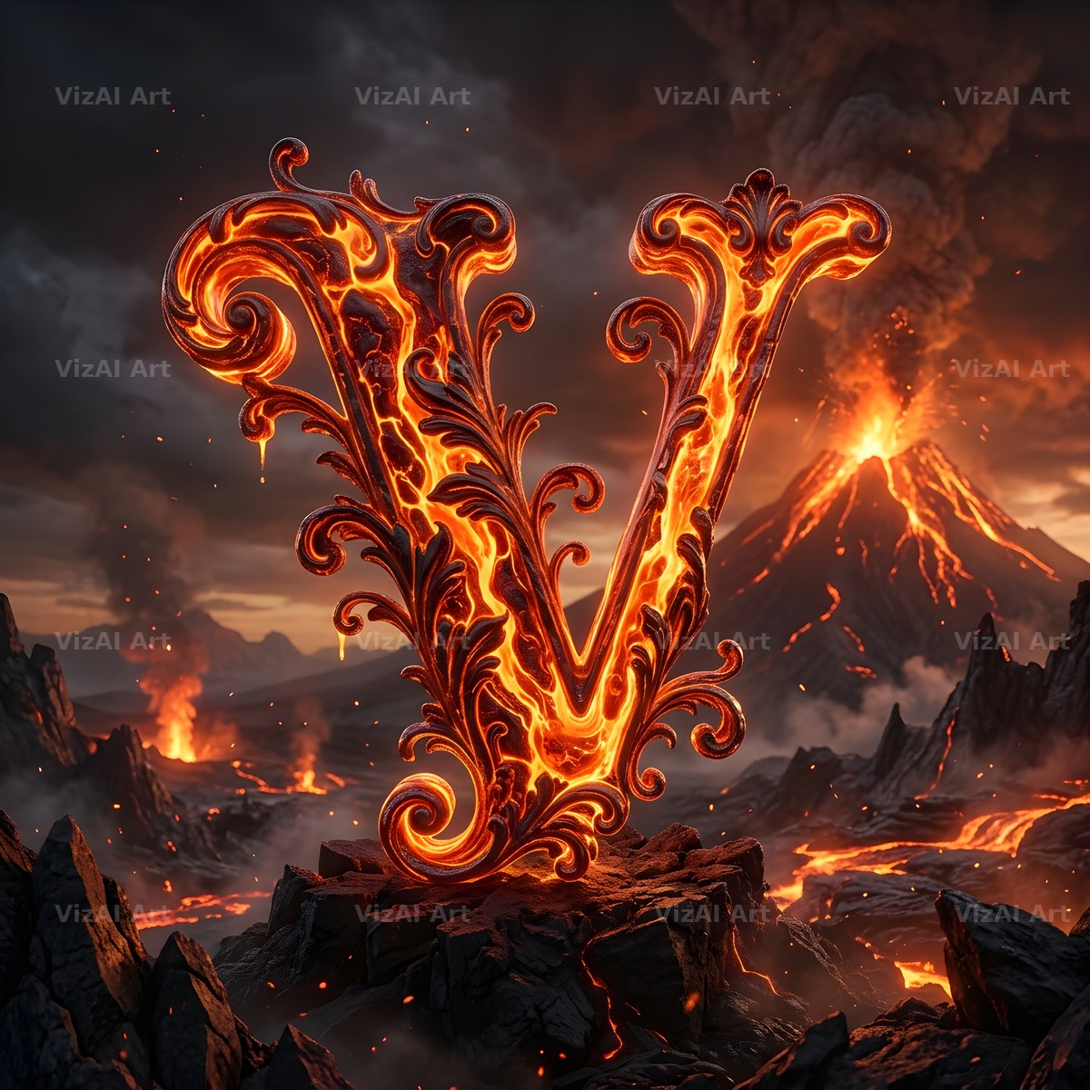 Volcanic Ember alphabet letter V