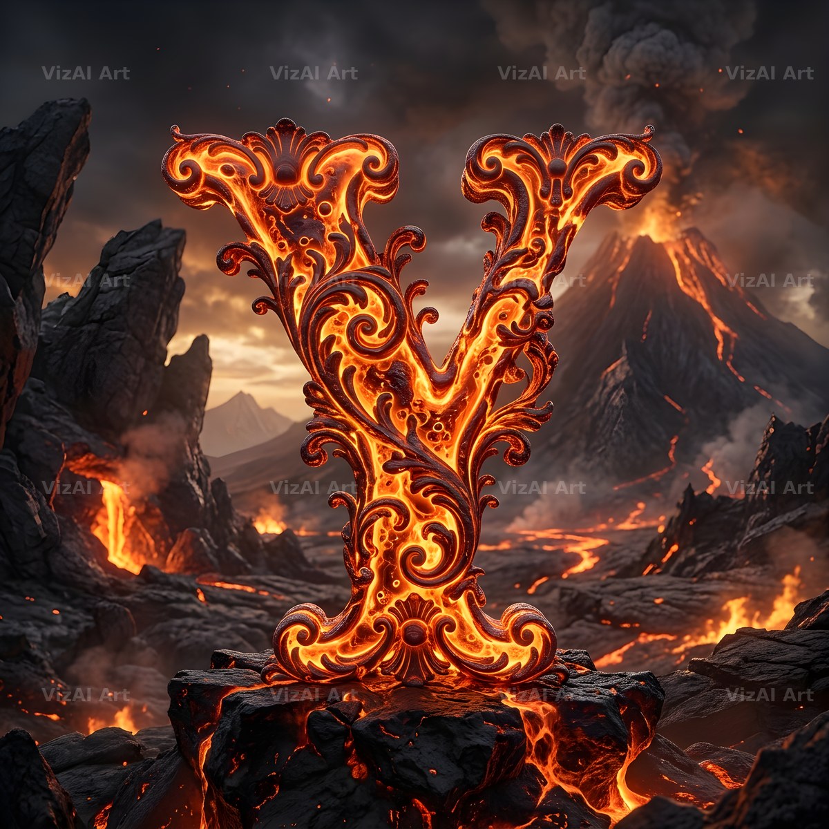 Volcanic Ember alphabet letter Y