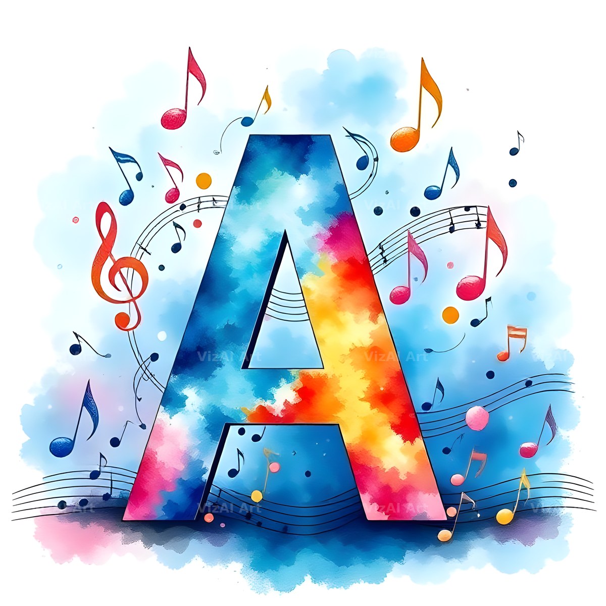 Watercolour Music Note alphabet letter A
