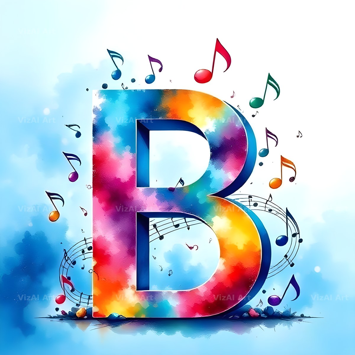 Watercolour Music Note alphabet letter B