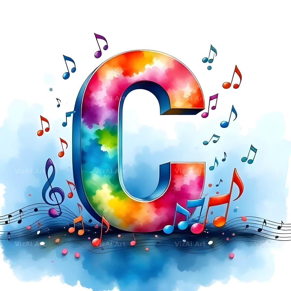 Watercolour Music Note alphabet letter C