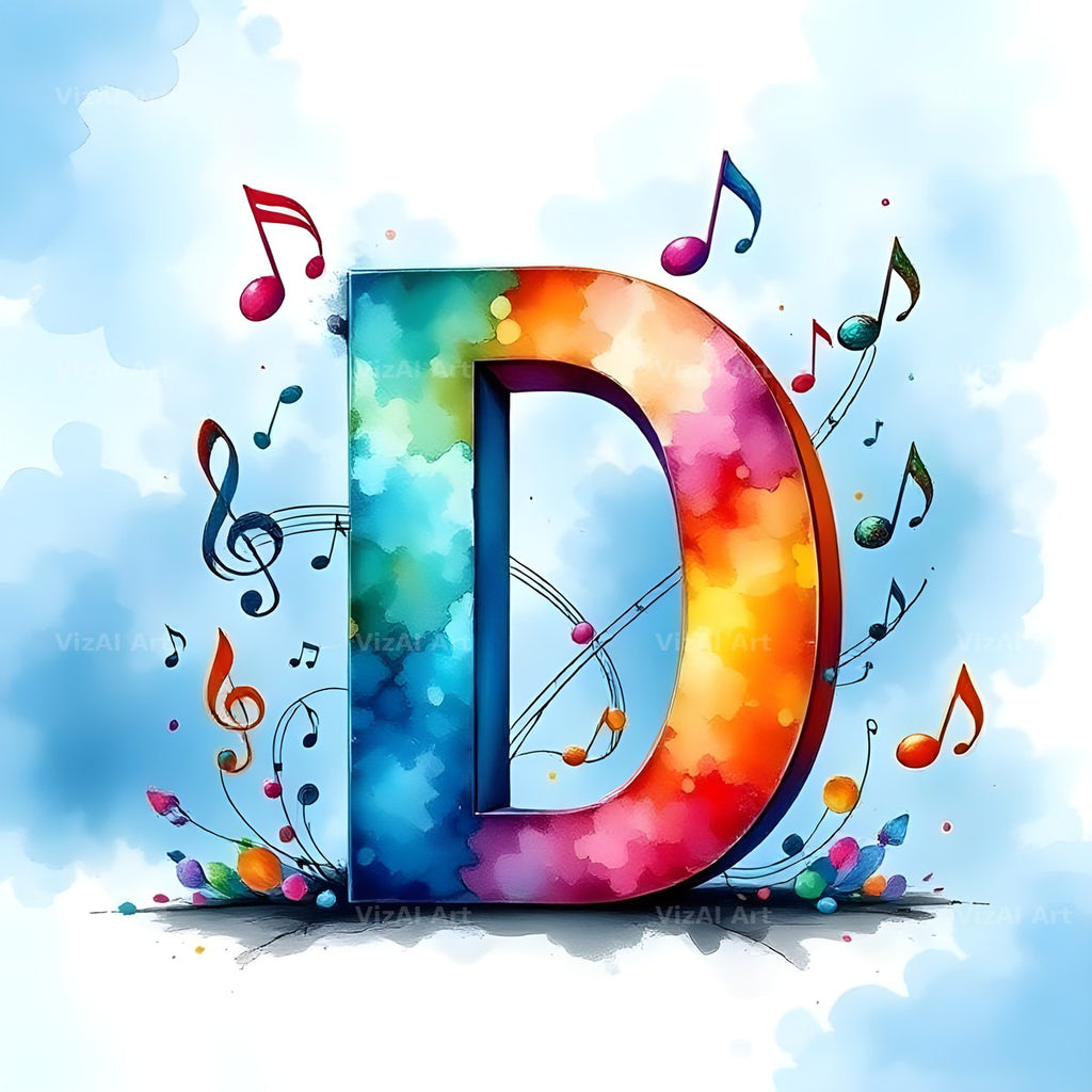 Watercolour Music Note alphabet letter D