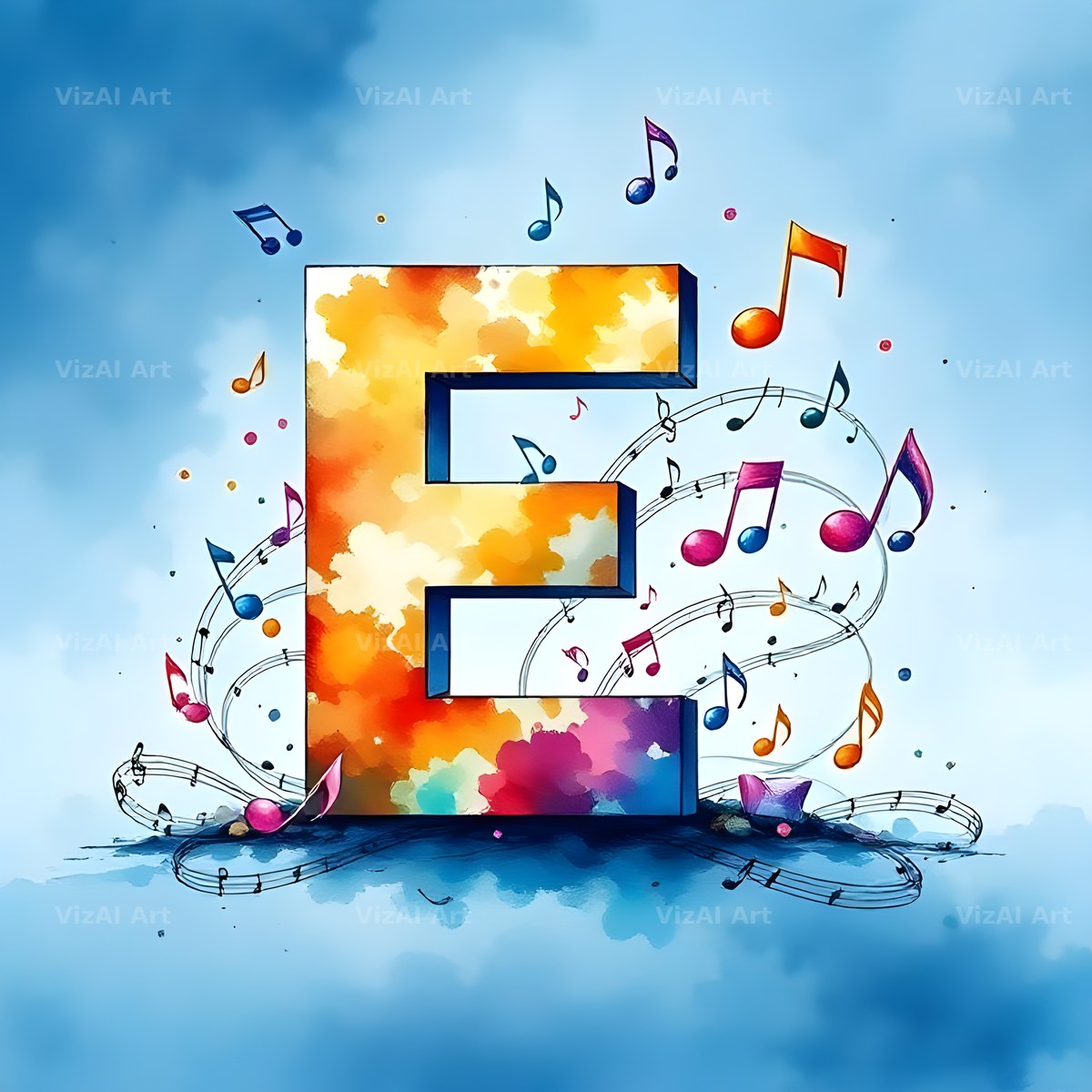 Watercolour Music Note alphabet letter E