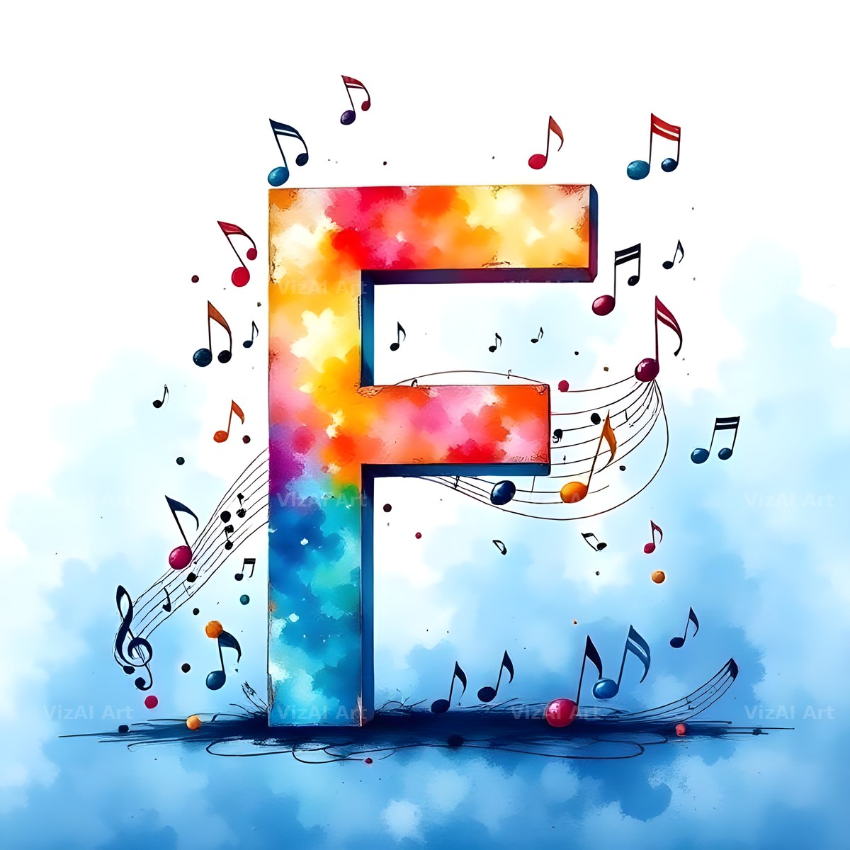 Watercolour Music Note alphabet letter F