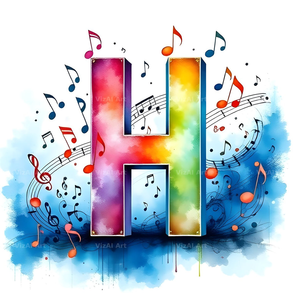 Watercolour Music Note alphabet letter H