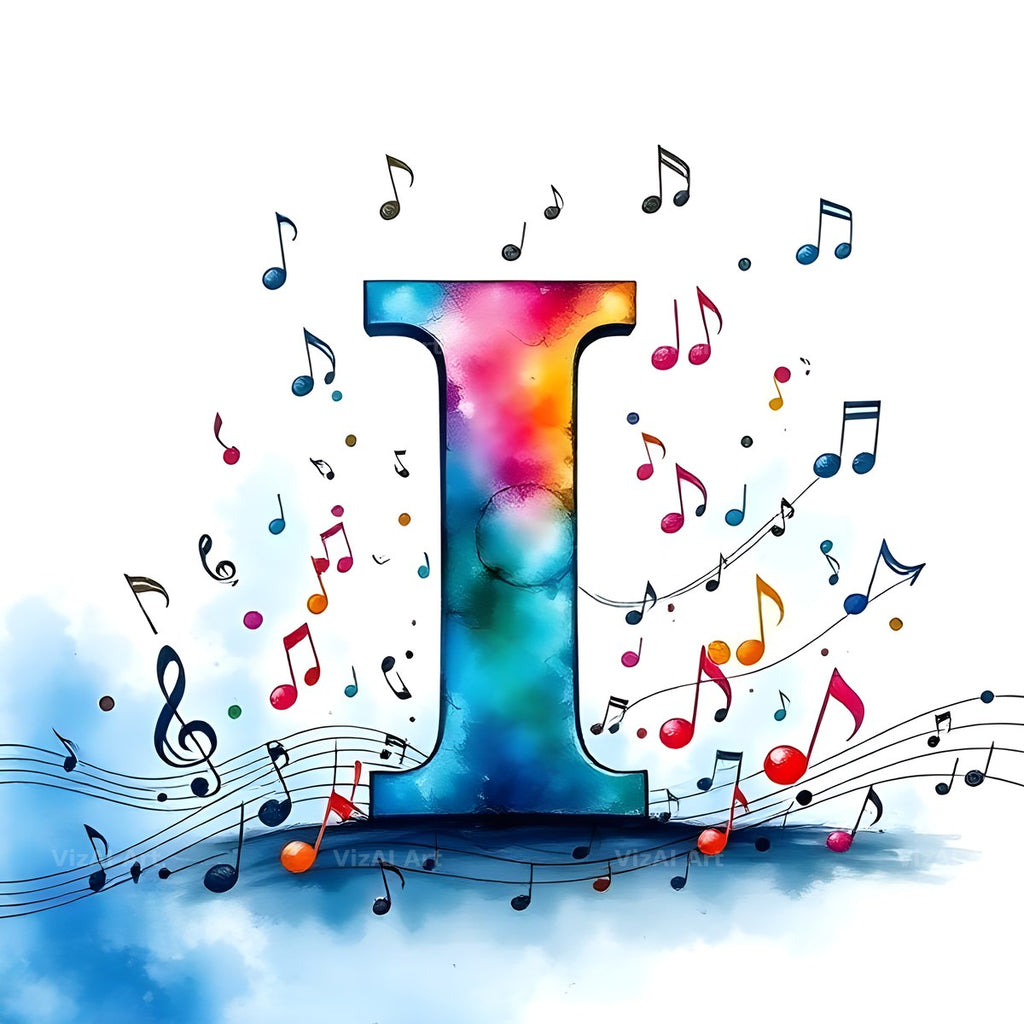 Watercolour Music Note alphabet letter I