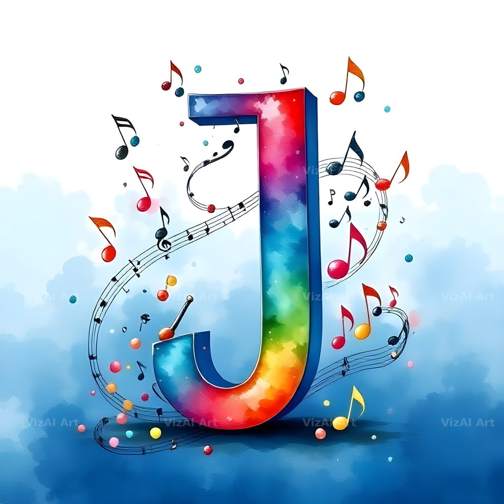 Watercolour Music Note alphabet letter J