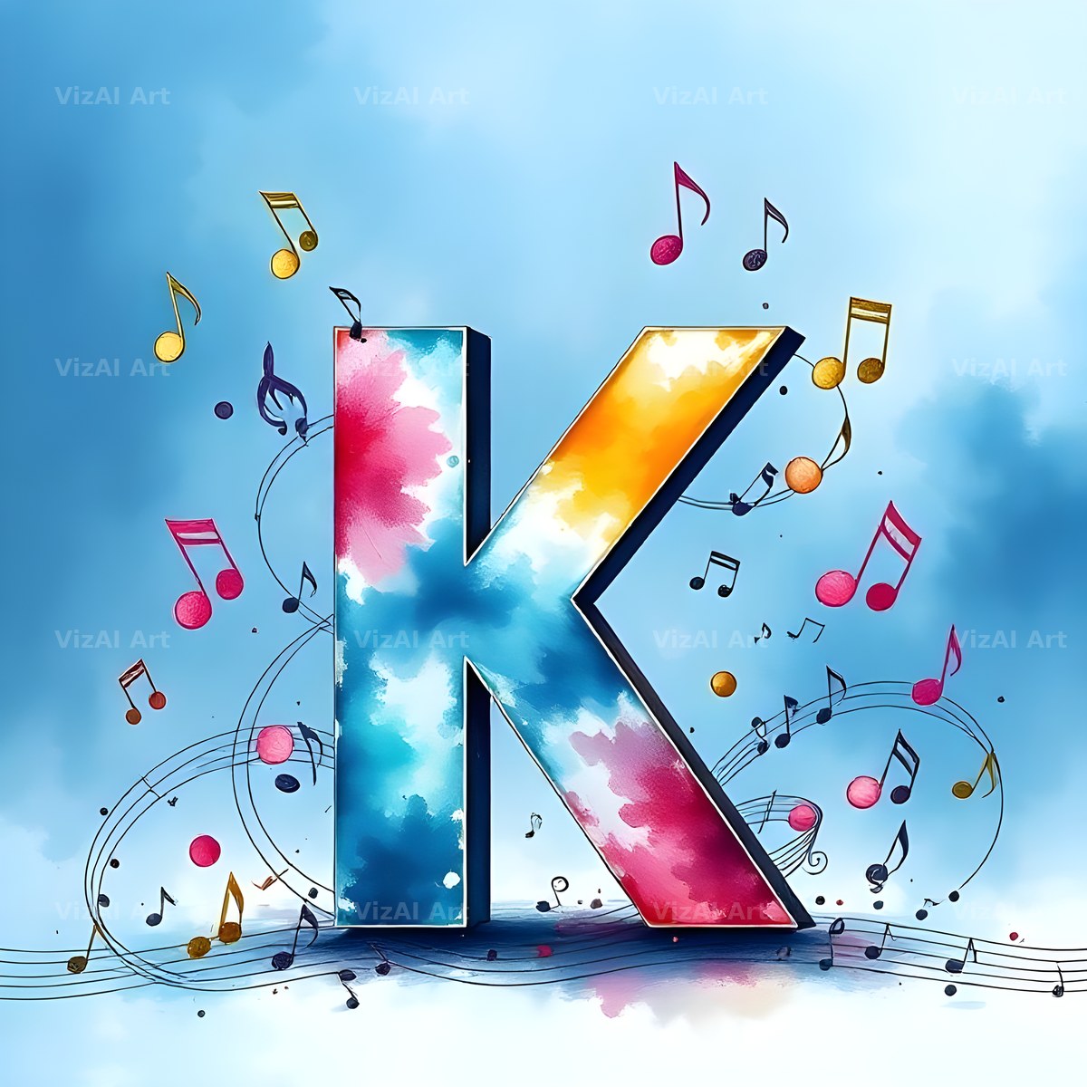 Watercolour Music Note alphabet letter K