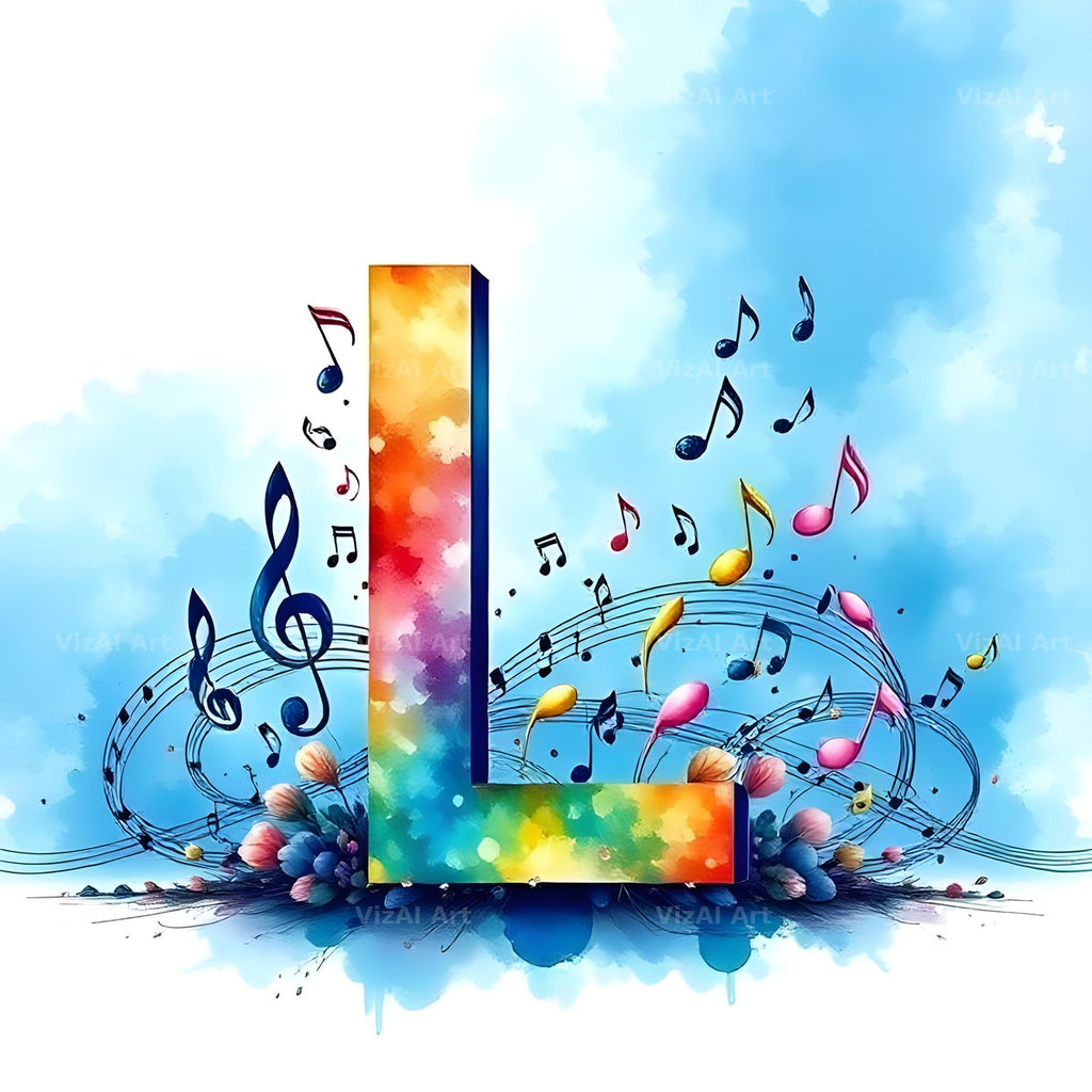 Watercolour Music Note alphabet letter L