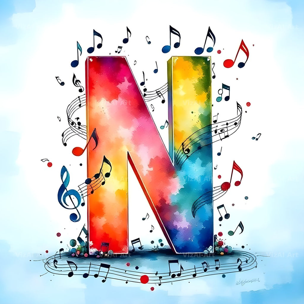 Watercolour Music Note alphabet letter N