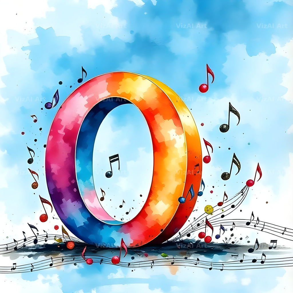 Watercolour Music Note alphabet letter O