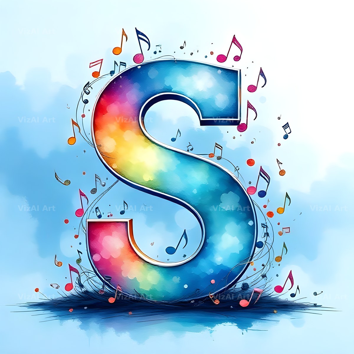 Watercolour Music Note alphabet letter S