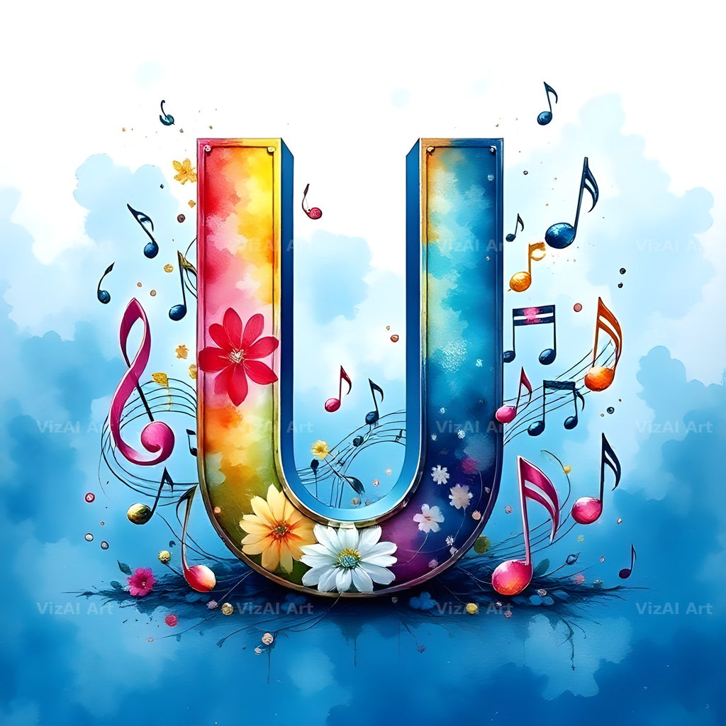 Watercolour Music Note alphabet letter U