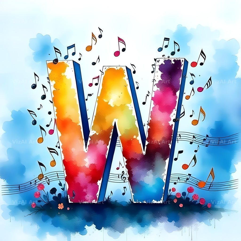 Watercolour Music Note alphabet letter W