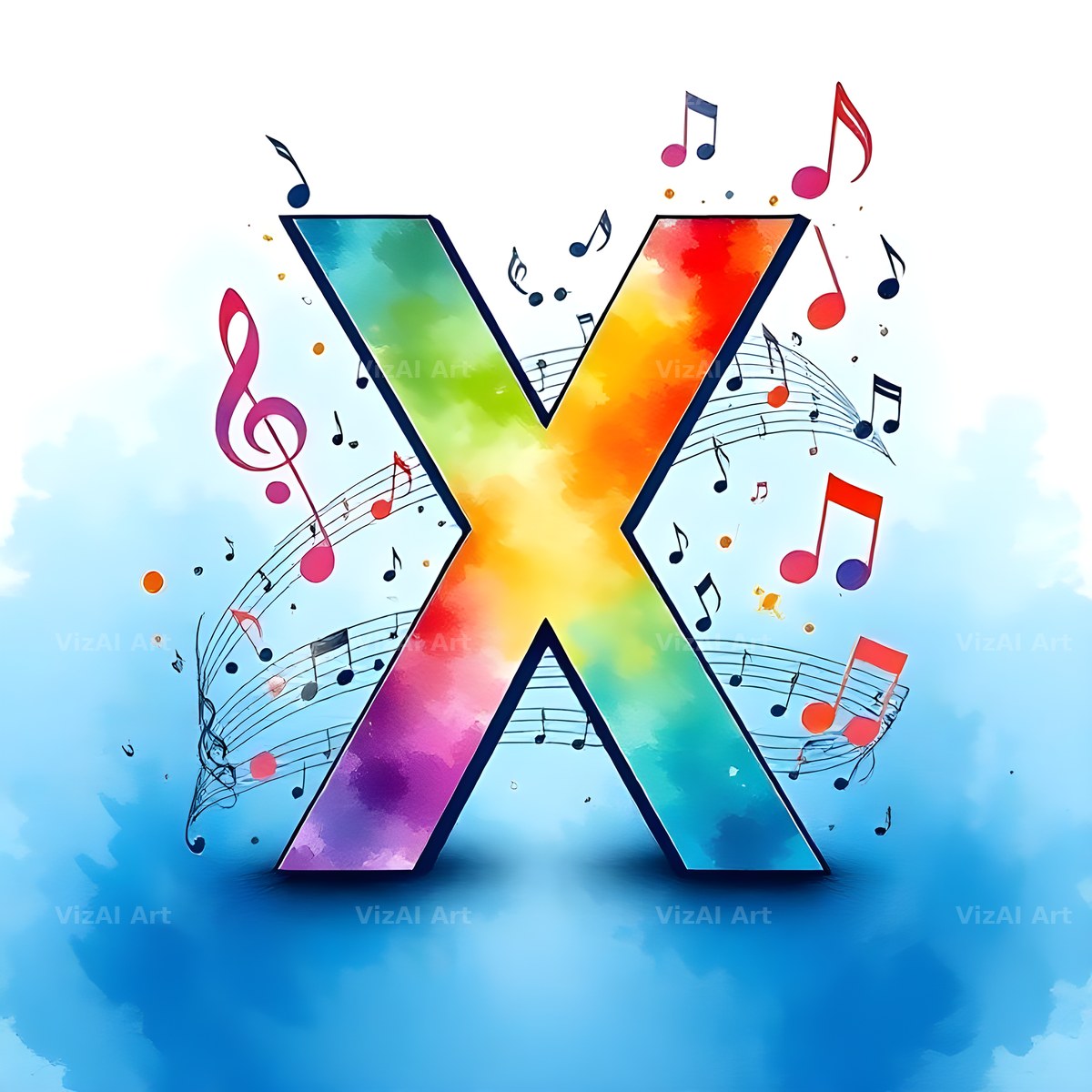 Watercolour Music Note alphabet letter X