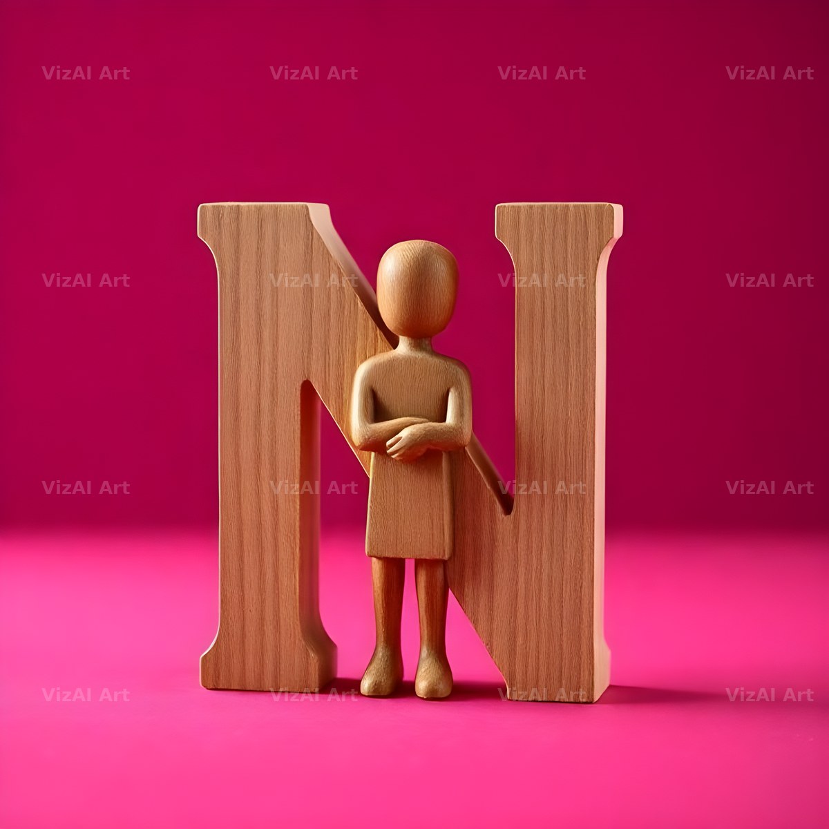 Wood Block Pink alphabet letter N