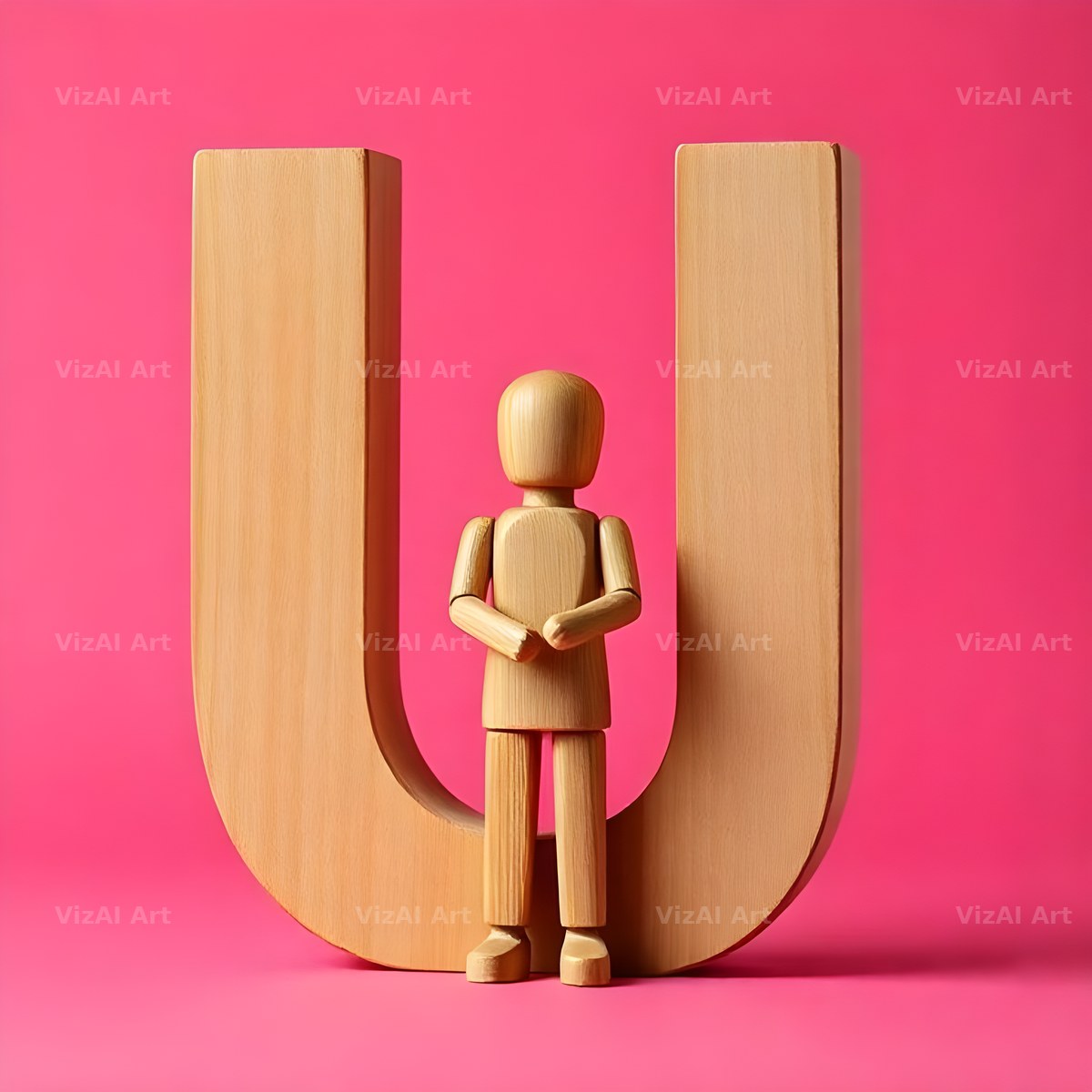 Wood Block Pink alphabet letter U