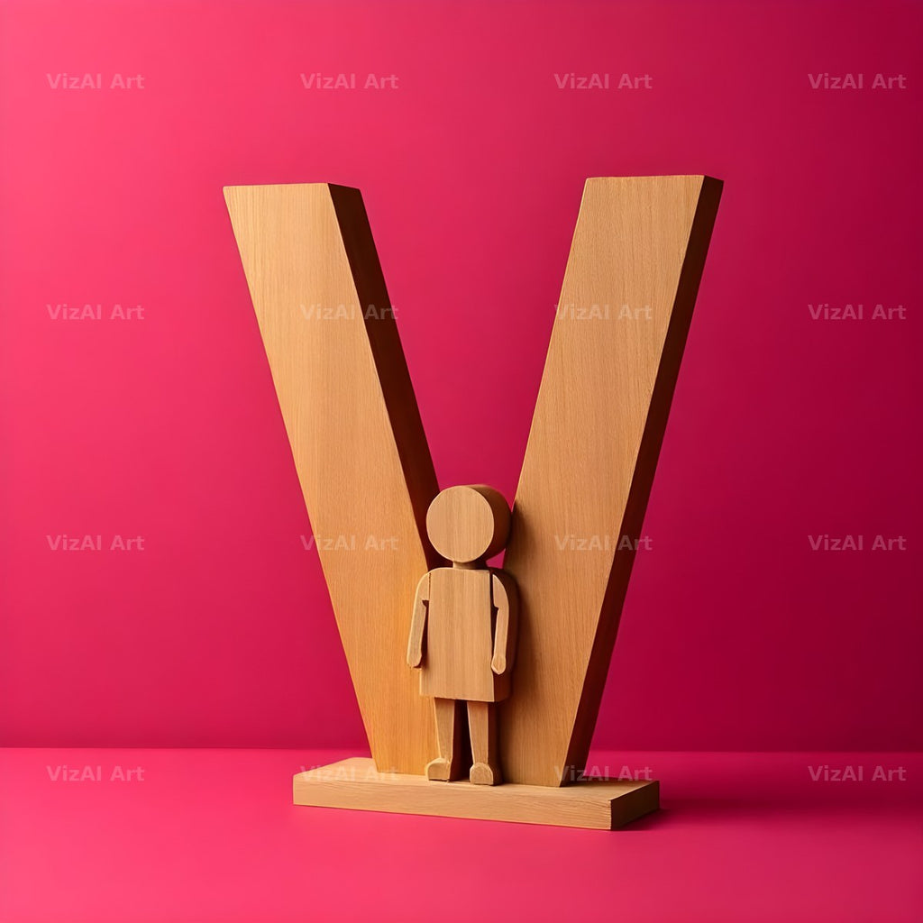 Wood Block Pink alphabet letter V