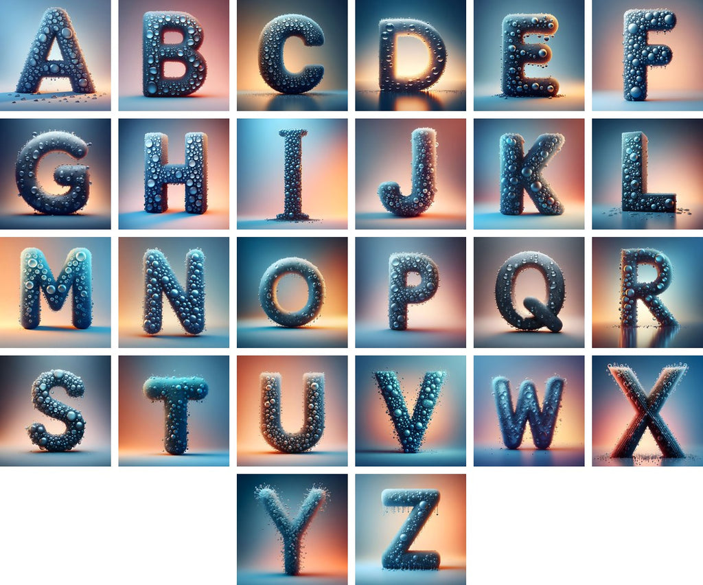 Water Droplet alphabet — all 26 letters