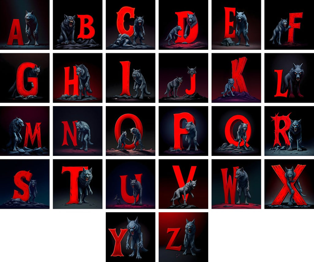 Werewolf Moonlit alphabet — all 26 letters
