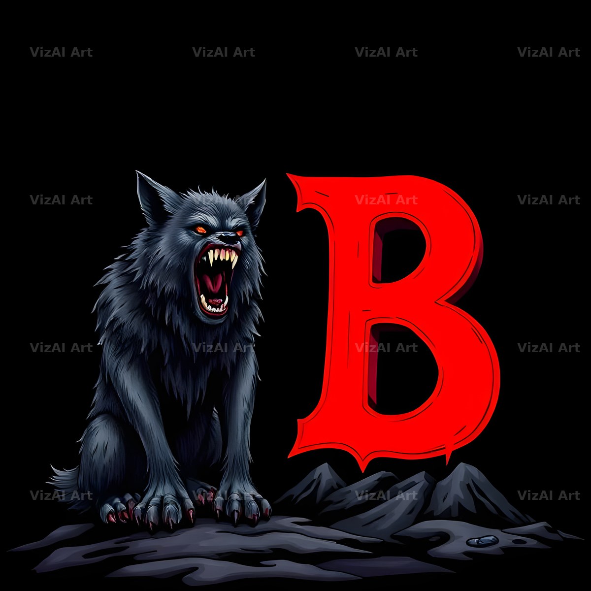 Werewolf Moonlit alphabet letter B