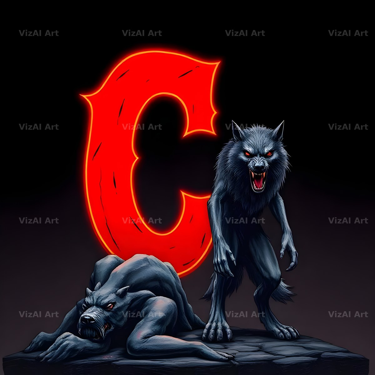 Werewolf Moonlit alphabet letter C
