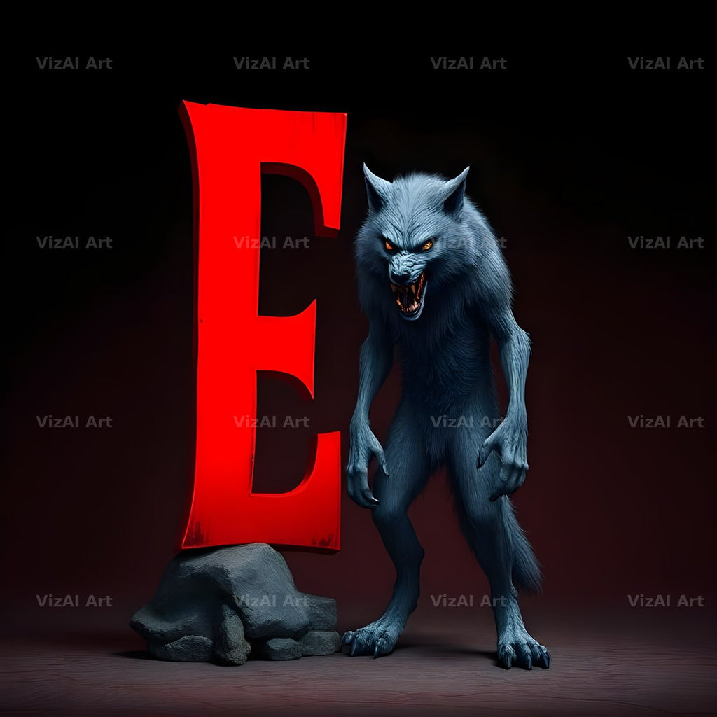 Werewolf Moonlit alphabet letter E