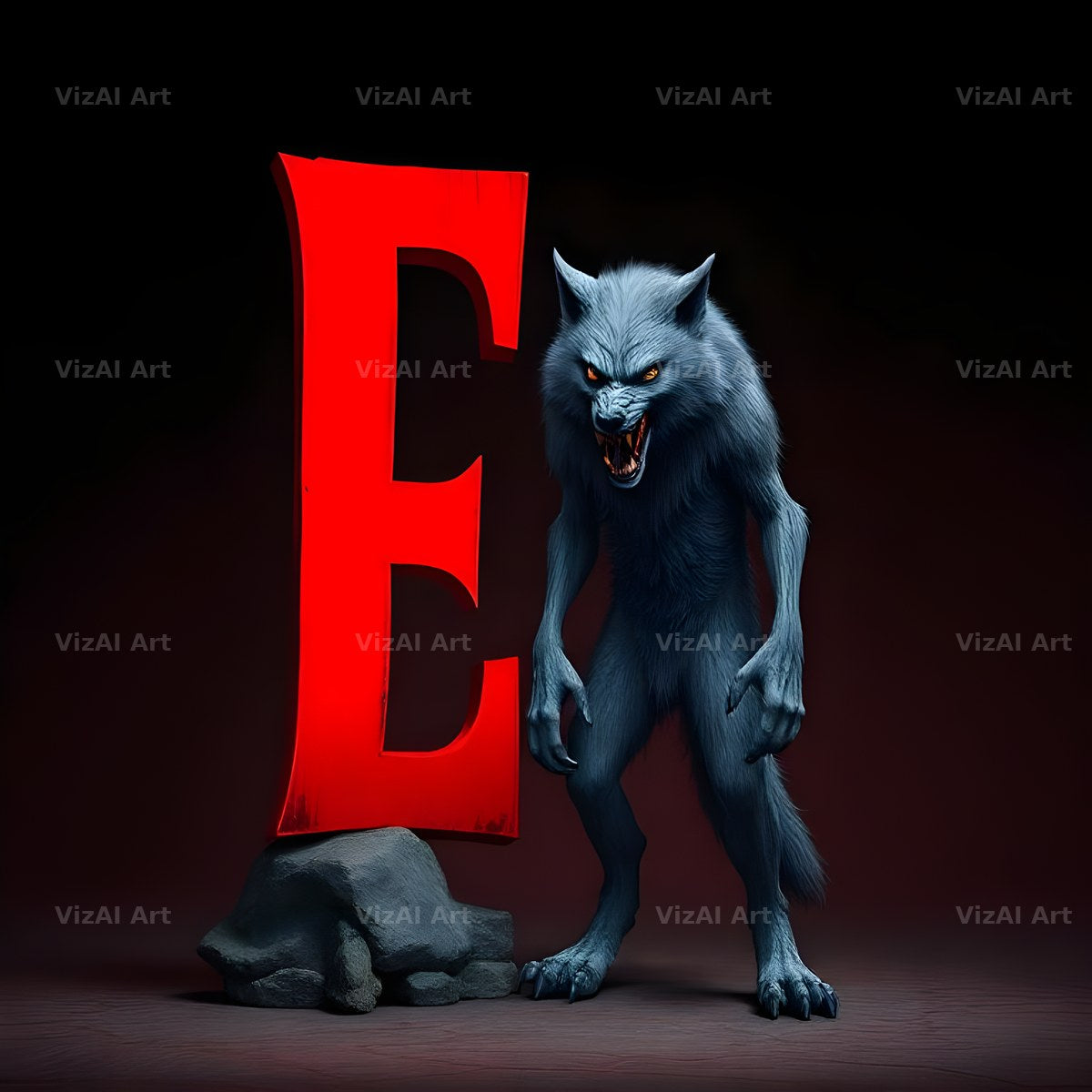 Werewolf Moonlit alphabet letter E
