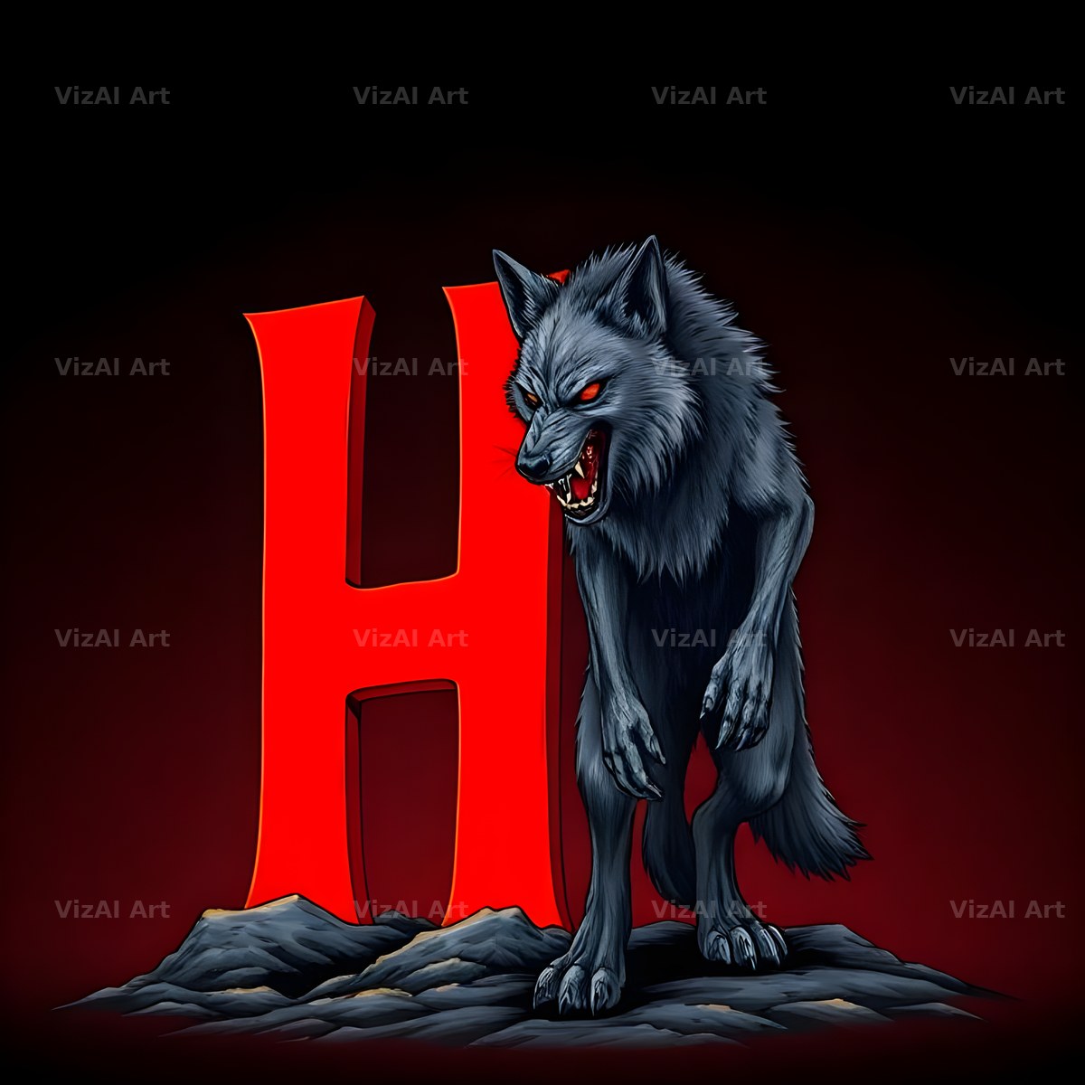 Werewolf Moonlit alphabet letter H