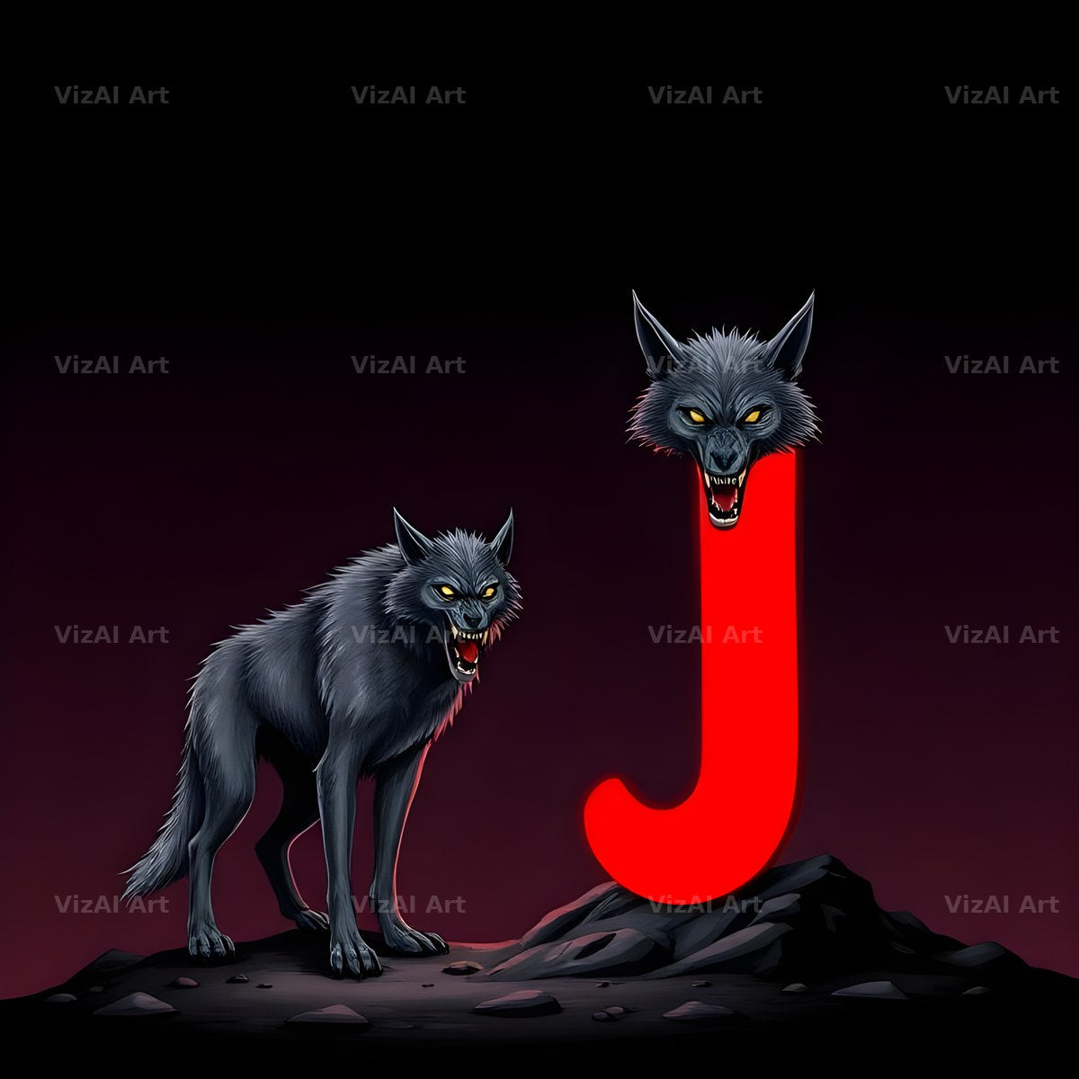 Werewolf Moonlit alphabet letter J
