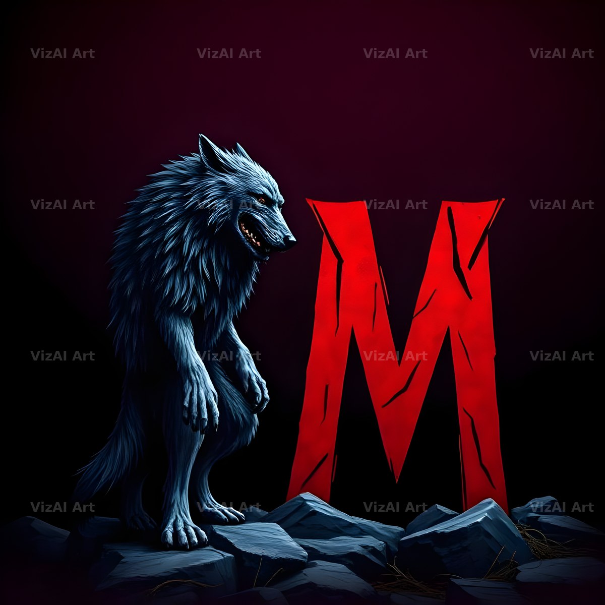 Werewolf Moonlit alphabet letter M