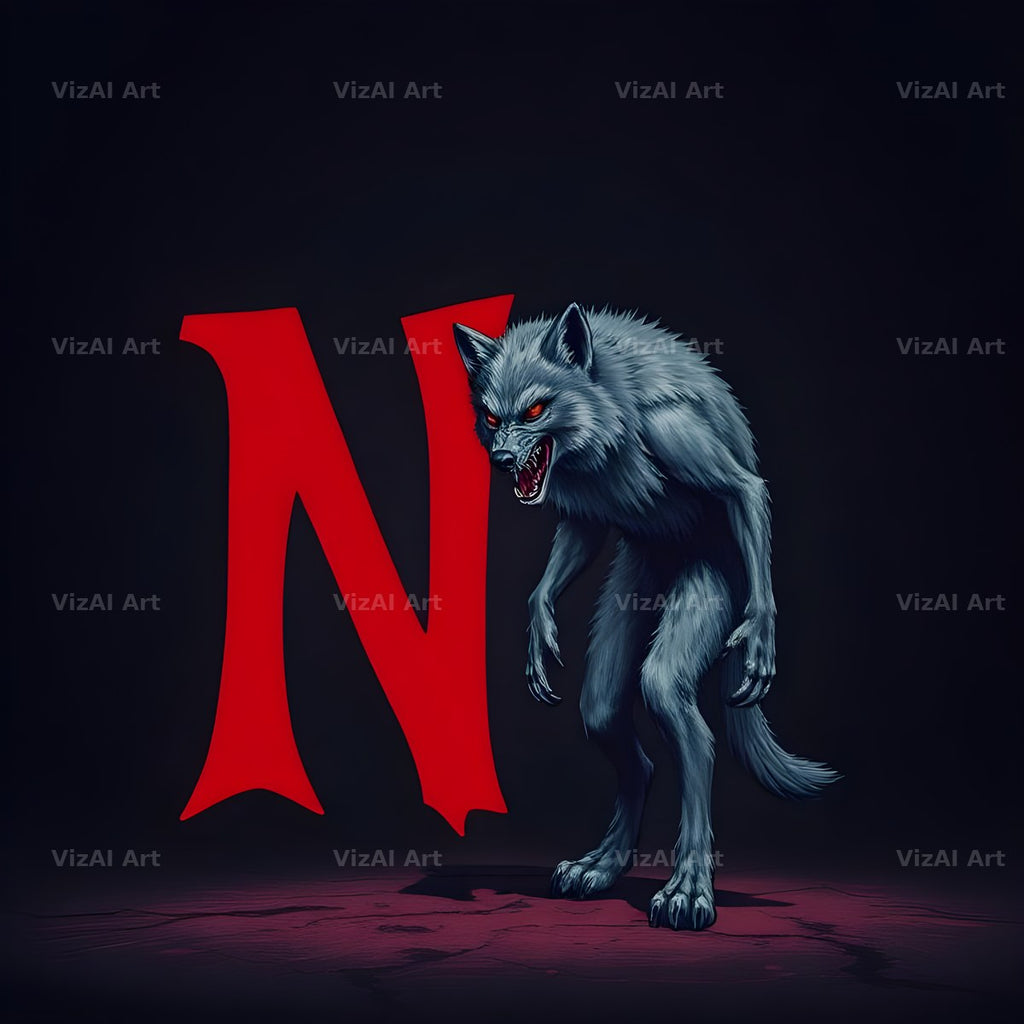 Werewolf Moonlit alphabet letter N