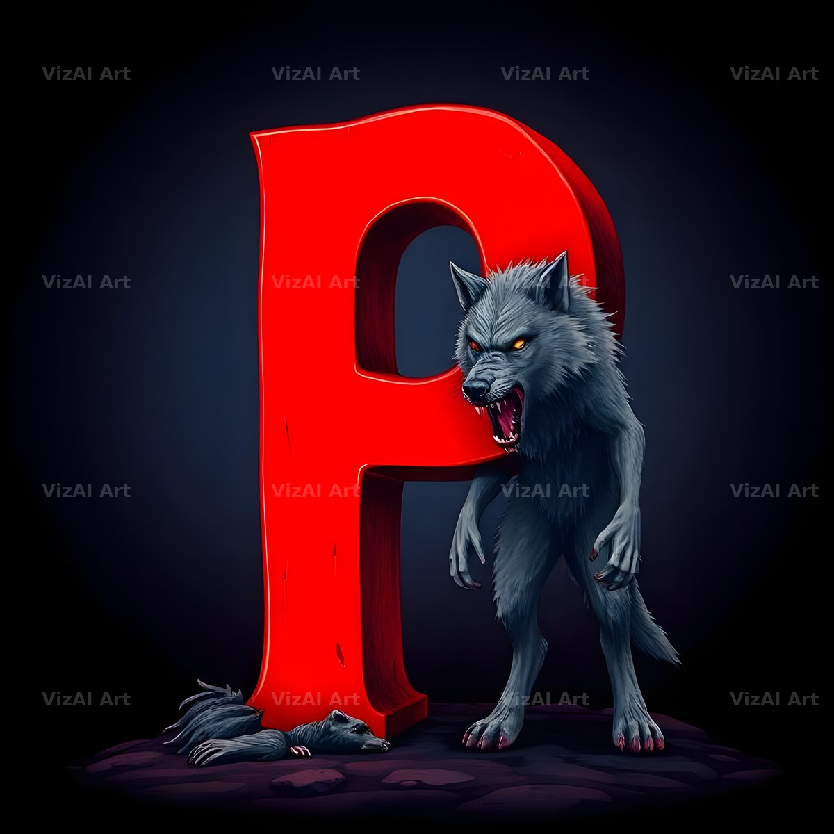 Werewolf Moonlit alphabet letter P