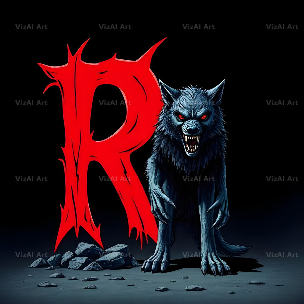 Werewolf Moonlit alphabet letter R