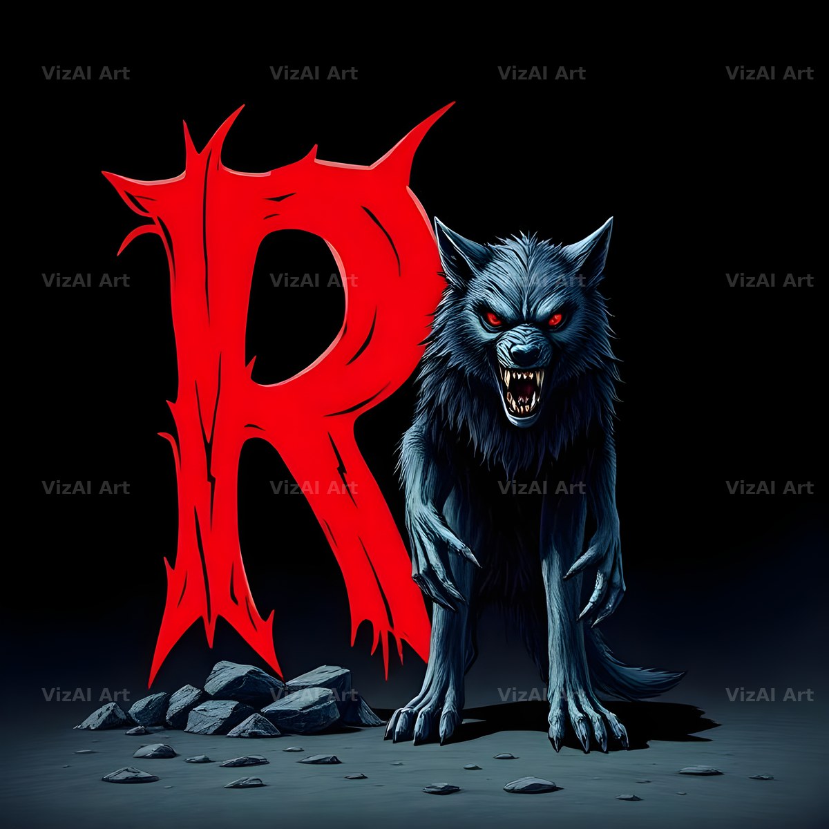 Werewolf Moonlit alphabet letter R