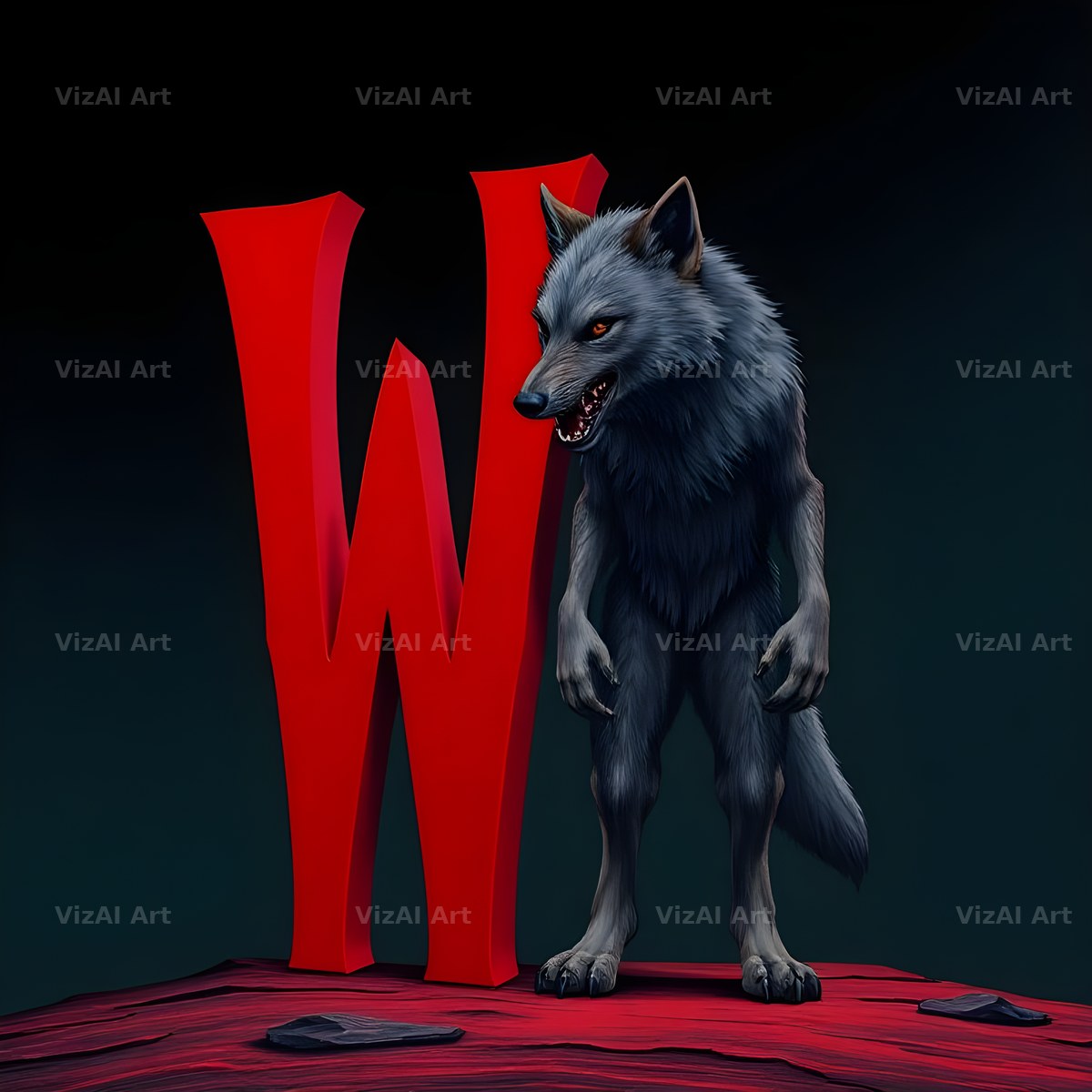 Werewolf Moonlit alphabet letter W