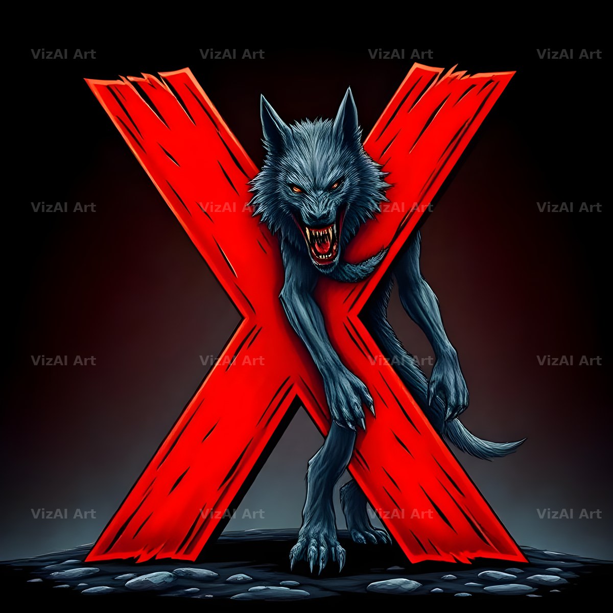 Werewolf Moonlit alphabet letter X