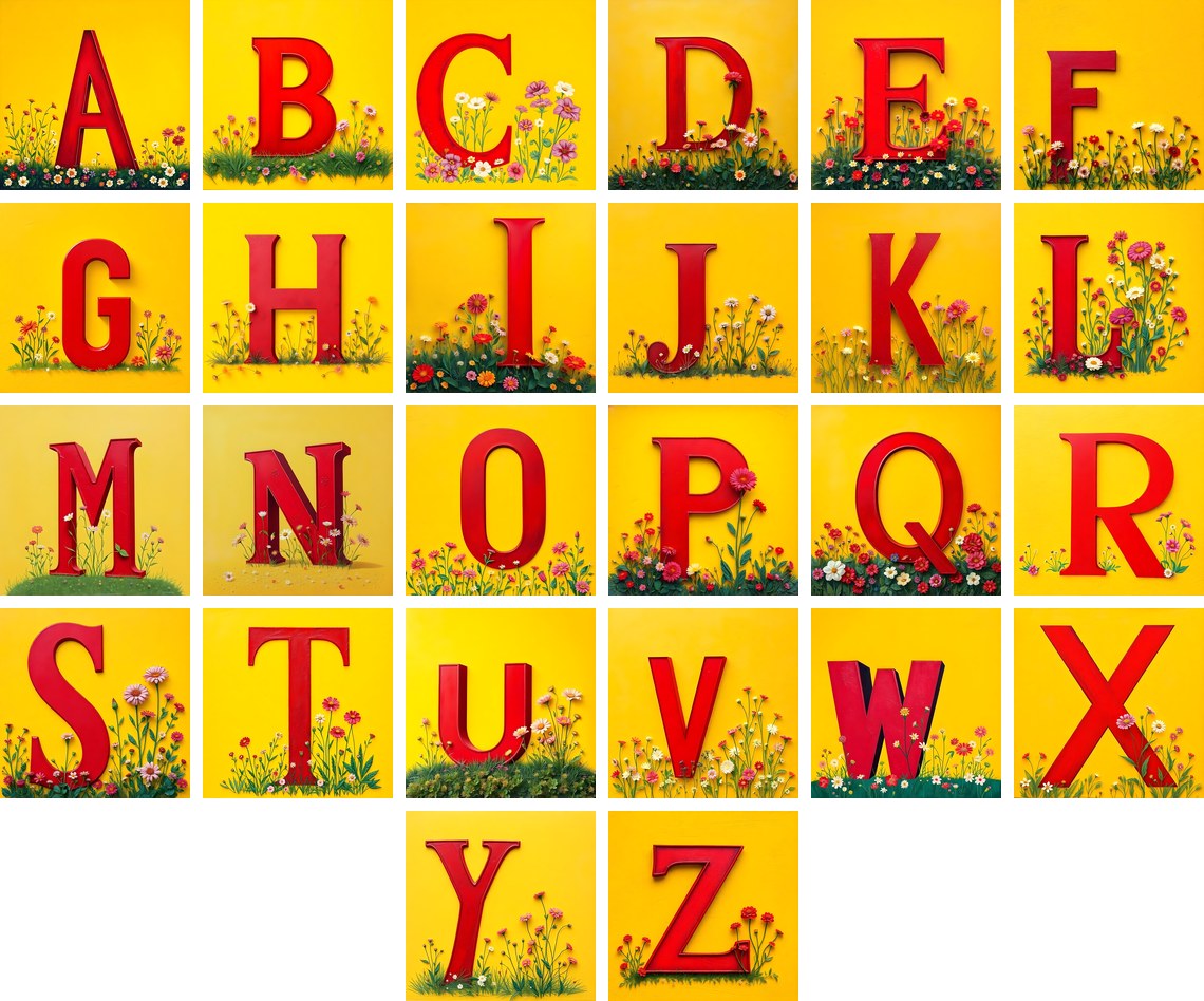 Wildflower Field alphabet — all 26 letters